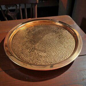 Vintage Coppercraft Guild Round Hammered 12" Bar Serving Tray Platter